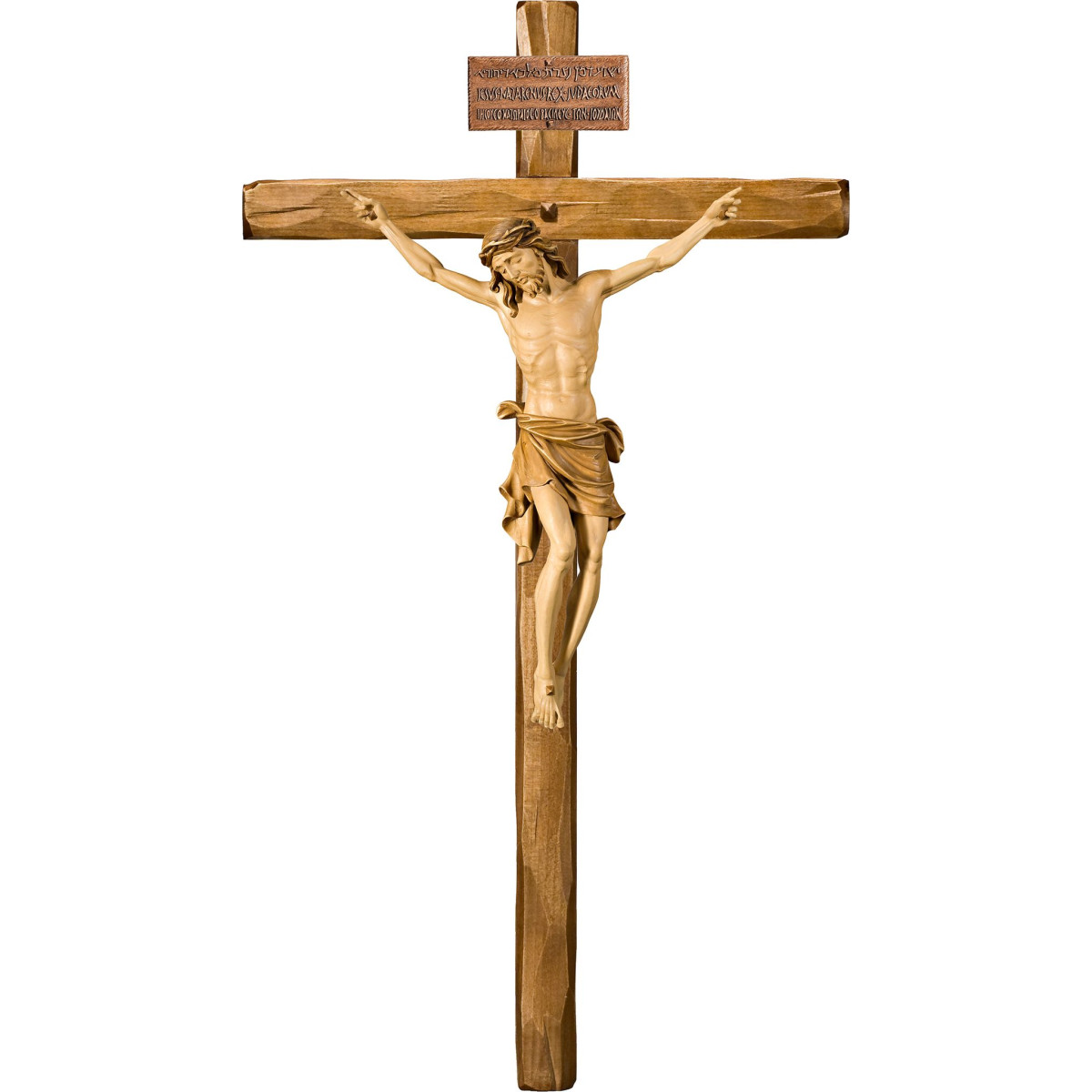 Cristo Pisa en cruz recta con Titulus Crucis en hebreo - latín - griego
